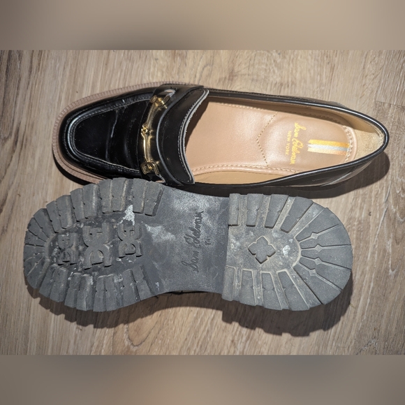 Sam Edelman Black Patent Leather Loafers with Gold Accents - Picture 4 of 4